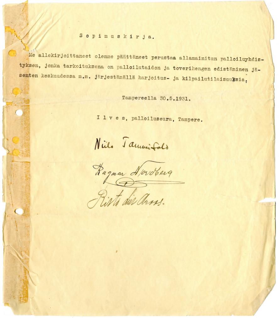 Ilves perustamiskirja 30.5.1931